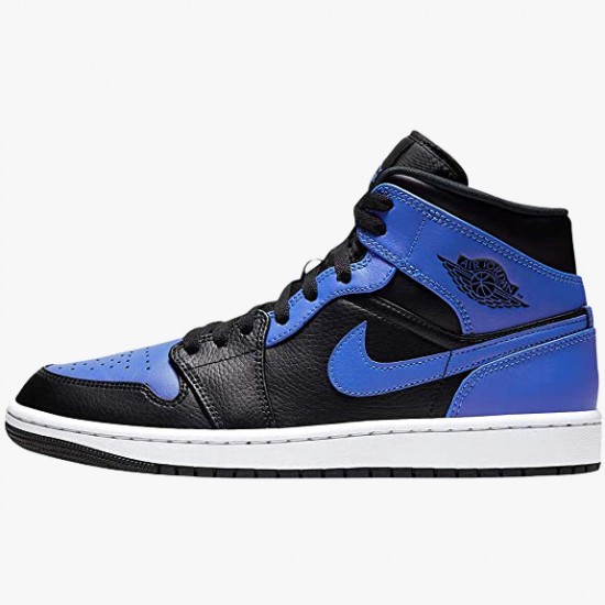 Kixify Jordan 1 Mid Hyper Royal Tumbled Leather Black/Hyper Royal-White 554724-077