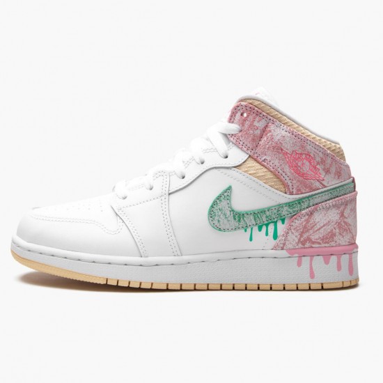 Kixify Jordan 1 Mid SE GS Ice Cream White/Arctic Punch/Pale Vanilla/Green Glow DD1666-100