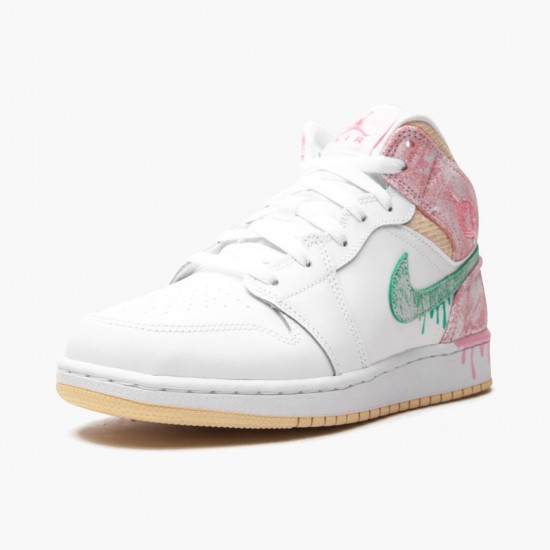 Kixify Jordan 1 Mid SE GS Ice Cream White/Arctic Punch/Pale Vanilla/Green Glow DD1666-100