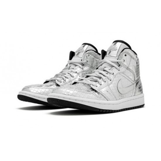 Kixify Jordans 1 Mid Disco ball AJ METALLIC SILVER Sneakers CU9304 001